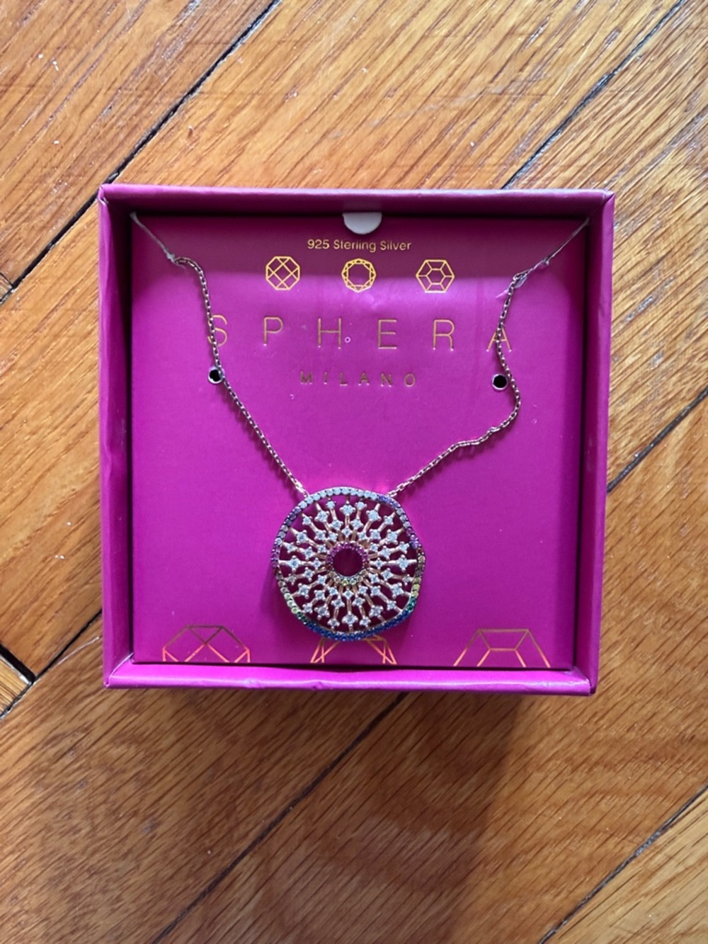 Sphera Milano Multicolor Crystal Sunburst Pendant Necklace - Rose Gold